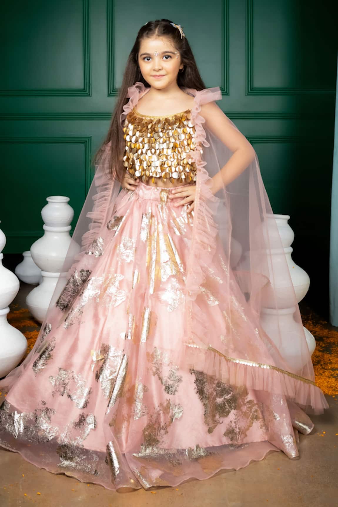 Hoity Moppet Rosebagh Foil Pattern Lehenga Set 