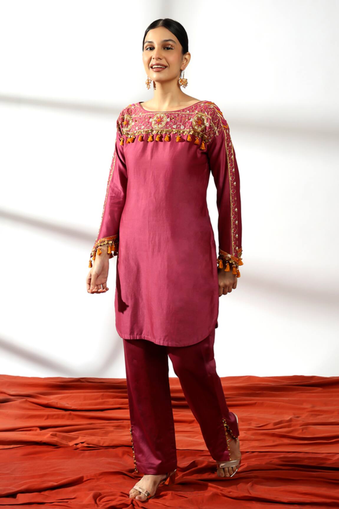 Leela By A Flora Tassel Embellished Short Kurta With Pant