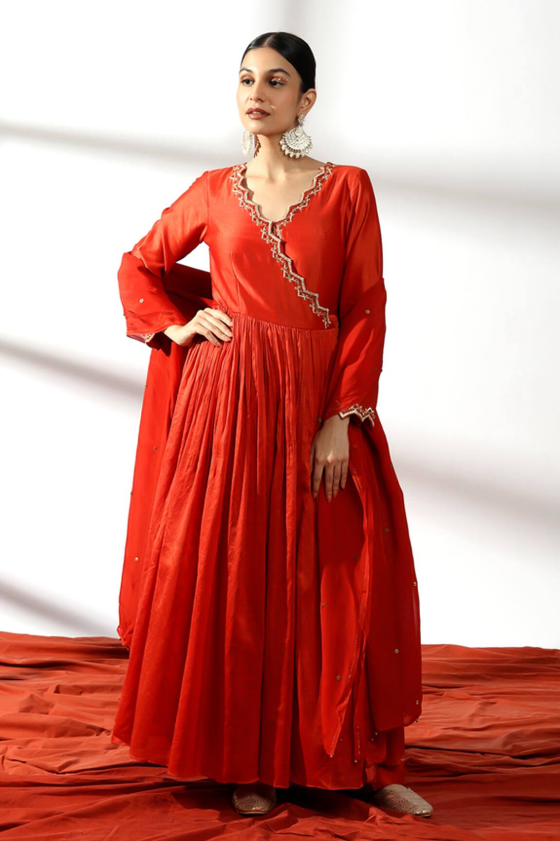 Leela By A Dori Neckline Embroidered Angarkha Kurta Pant Set