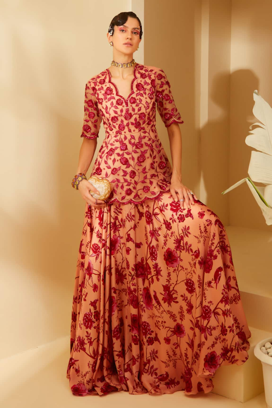 Sachkiran Bimbra Amber Printed Skirt & Peplum Kurta Set