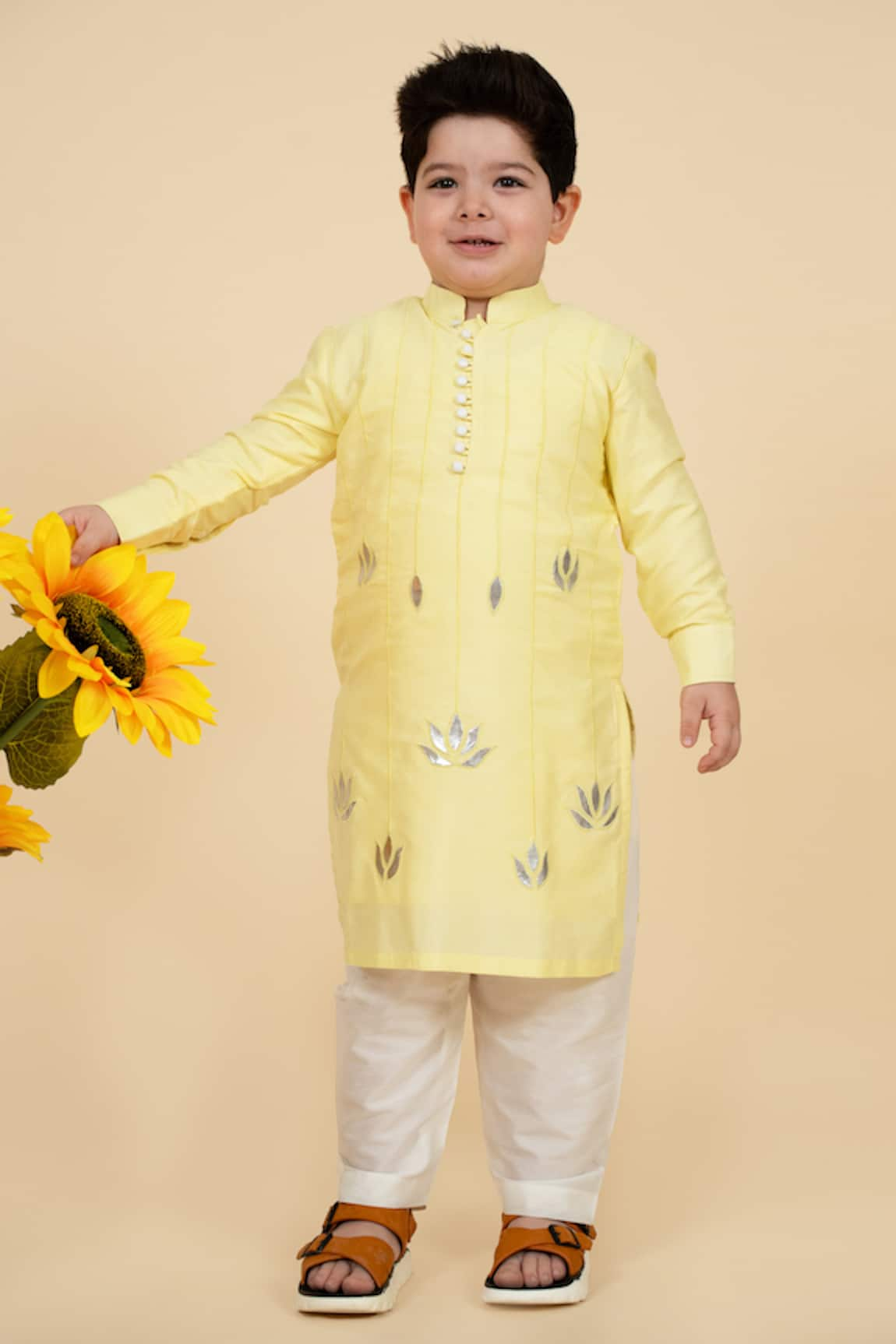 Little Boys Closet by Gunjan Khanijou Gota Embroidered Kurta With Pyjama