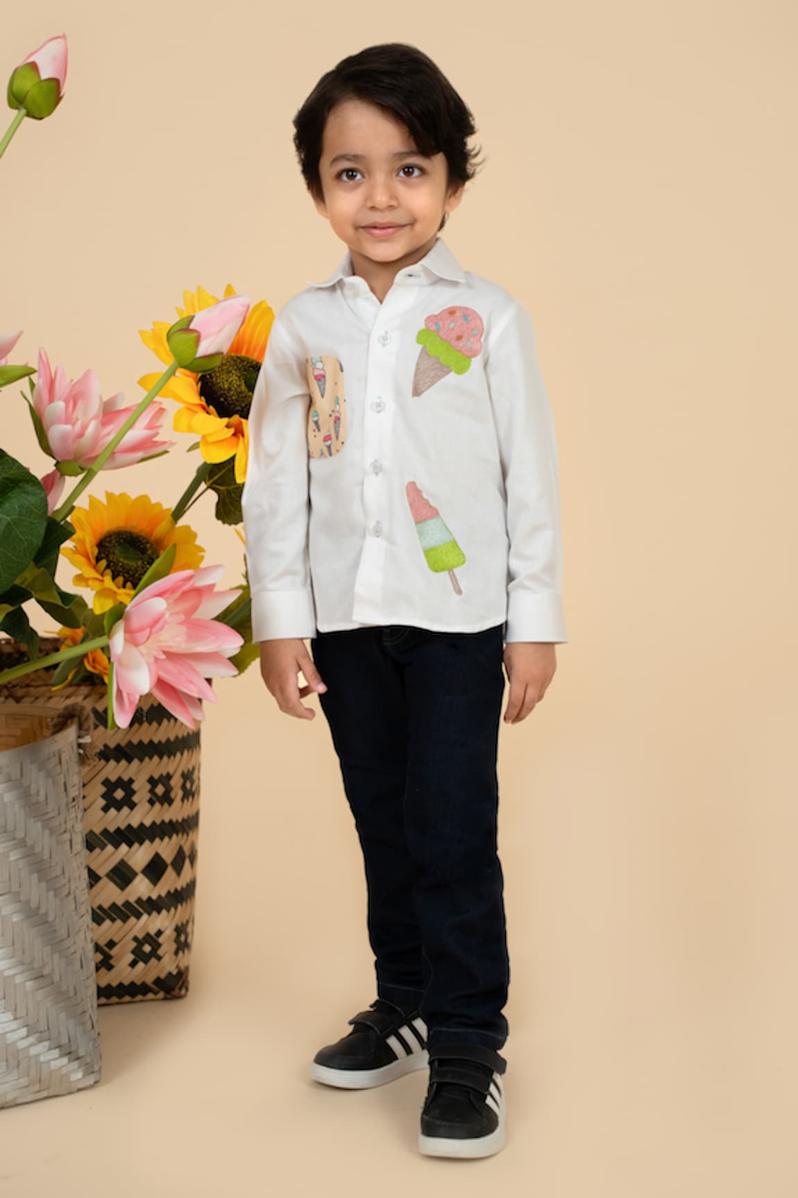 Little Boys Closet by Gunjan Khanijou Ice Cream Embroidered Shirt