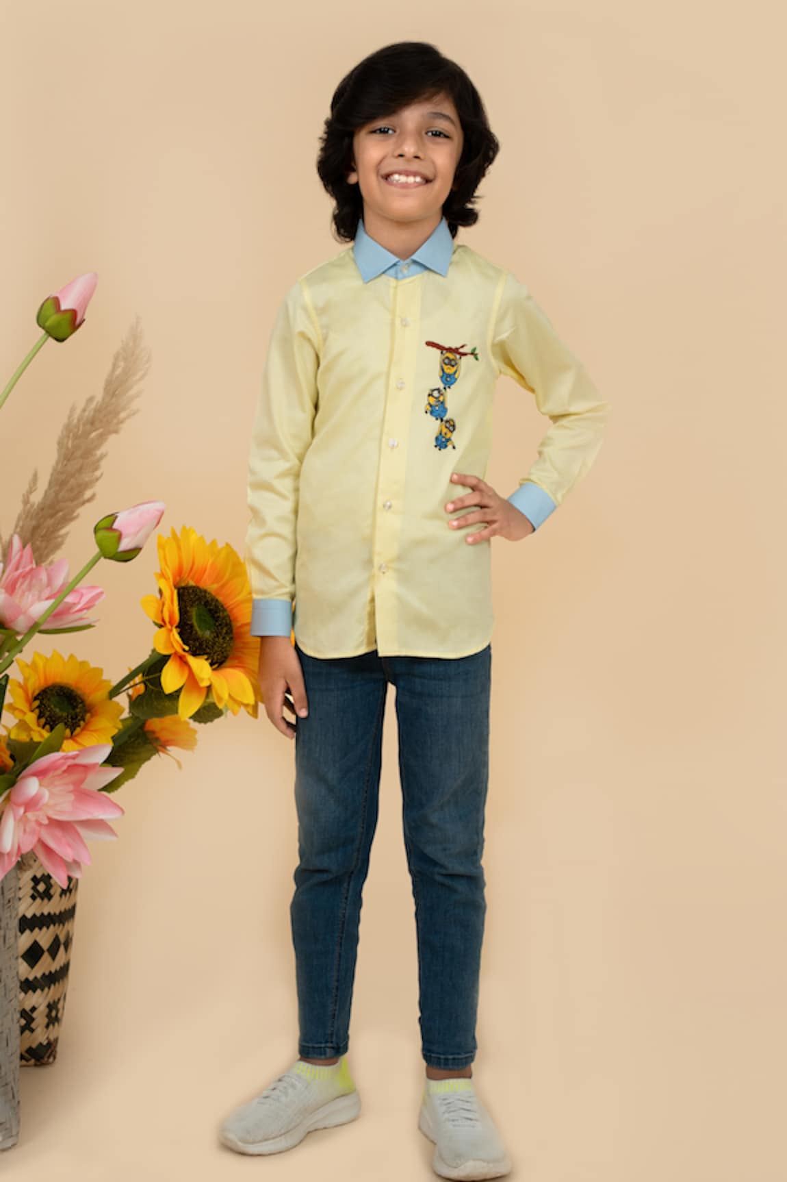 Little Boys Closet by Gunjan Khanijou Minion Embroidered Placement Shirt