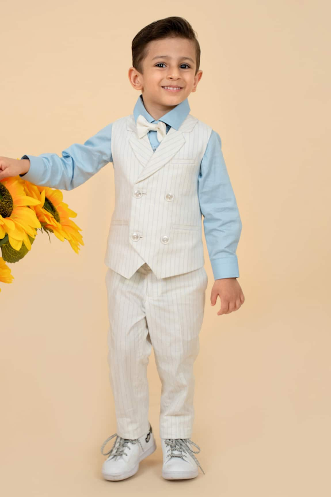 Little Boys Closet by Gunjan Khanijou Stripe Pattern Waistcoat Pant Set