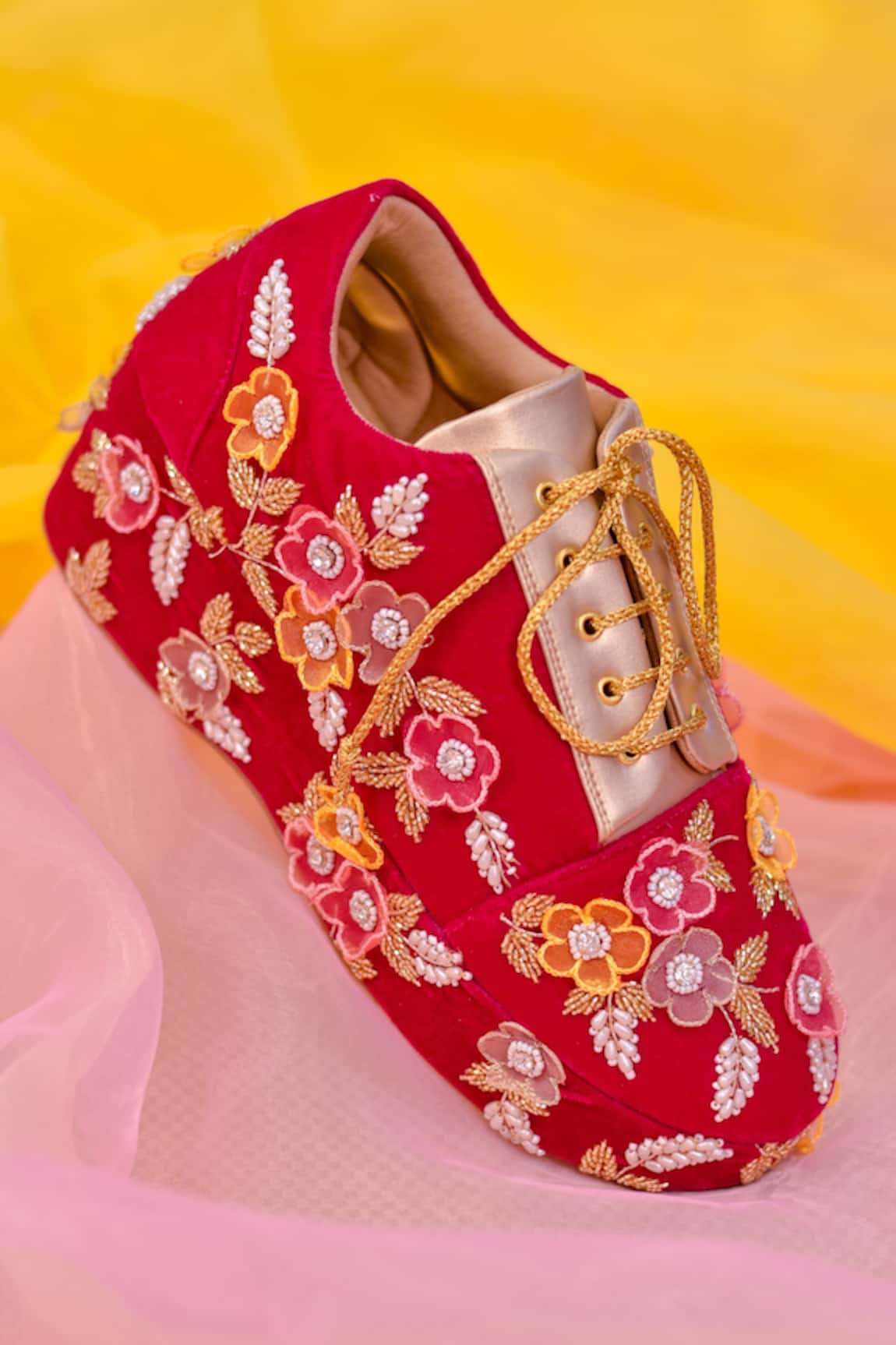 Around Always Dream Floral Embroidered Sneaker Wedges 