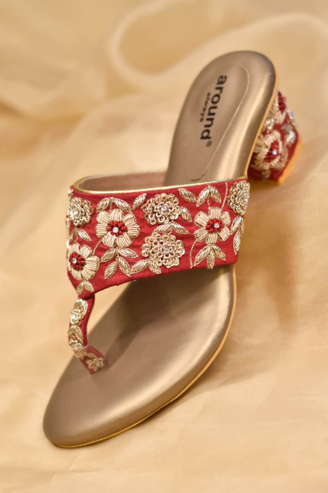 AROUND ALWAYS Jashn Floral Embroidered Kolhapuri Sandals