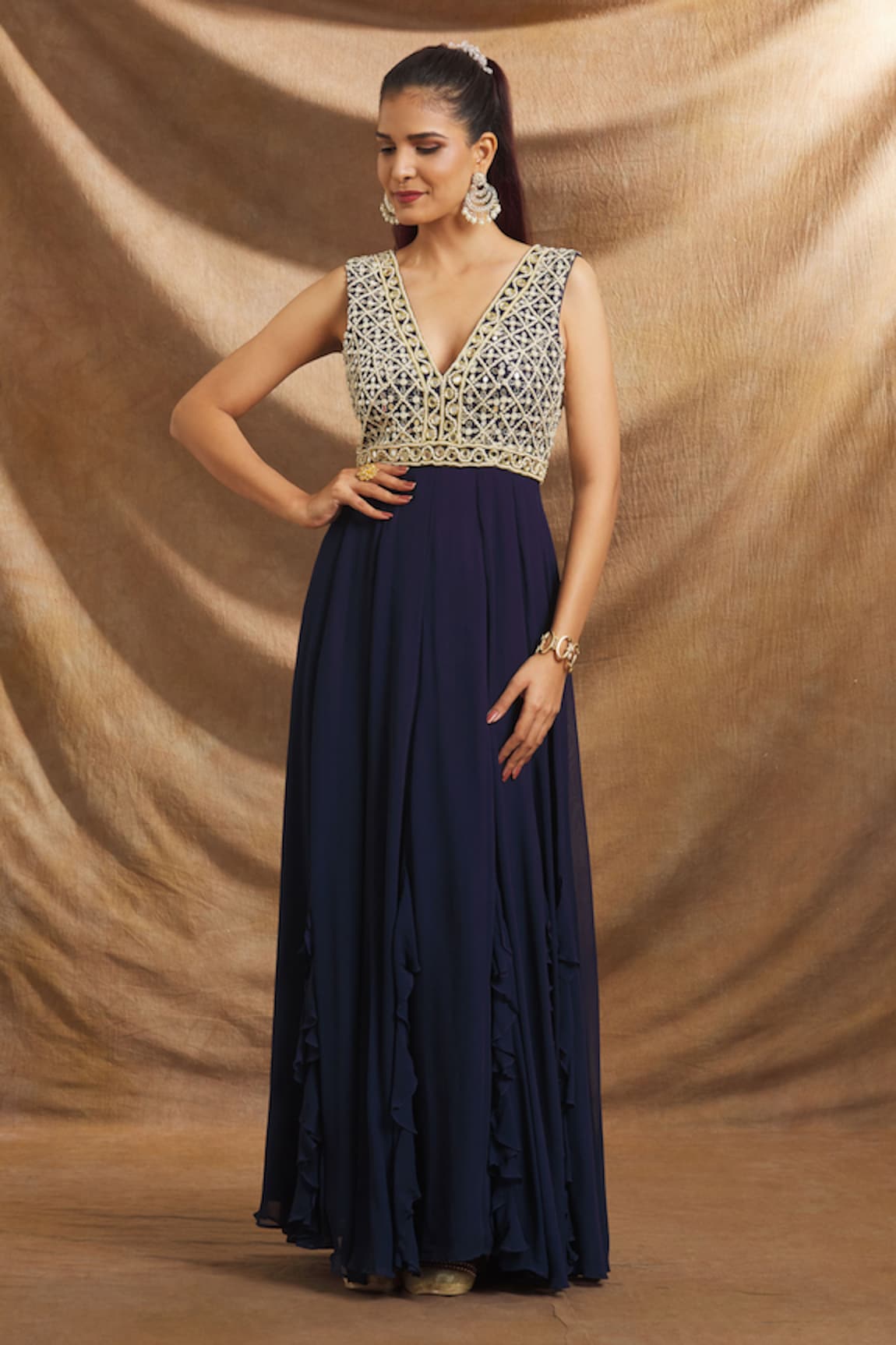 Priti Sahni Yoke Embroidered Gown