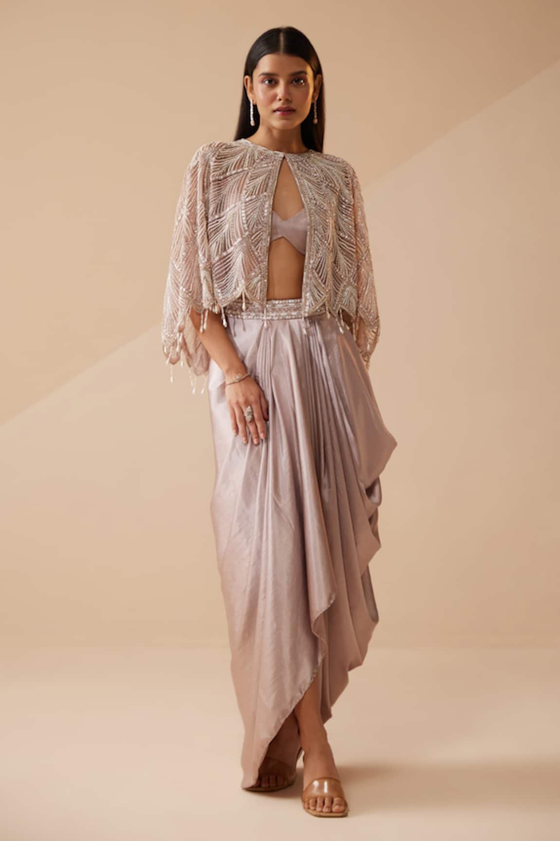 Roqa Lavender Cutdana Cape Dhoti Skirt Set