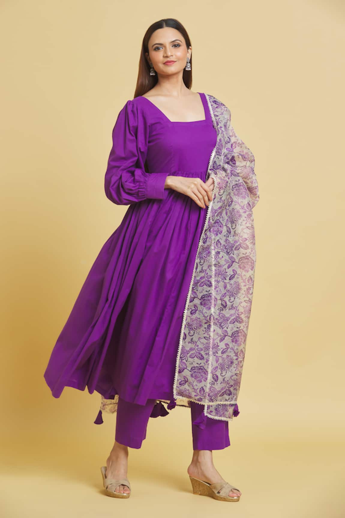 Samyukta Singhania Cotton Anarkali Set With Printed Dupatta