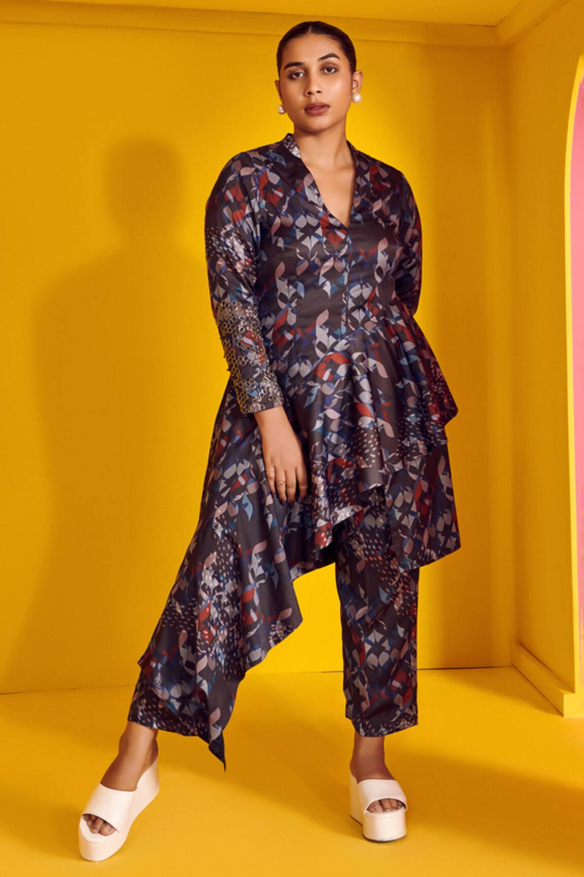Mamicha Nighthawks Print Asymmetric Tunic With Pant 