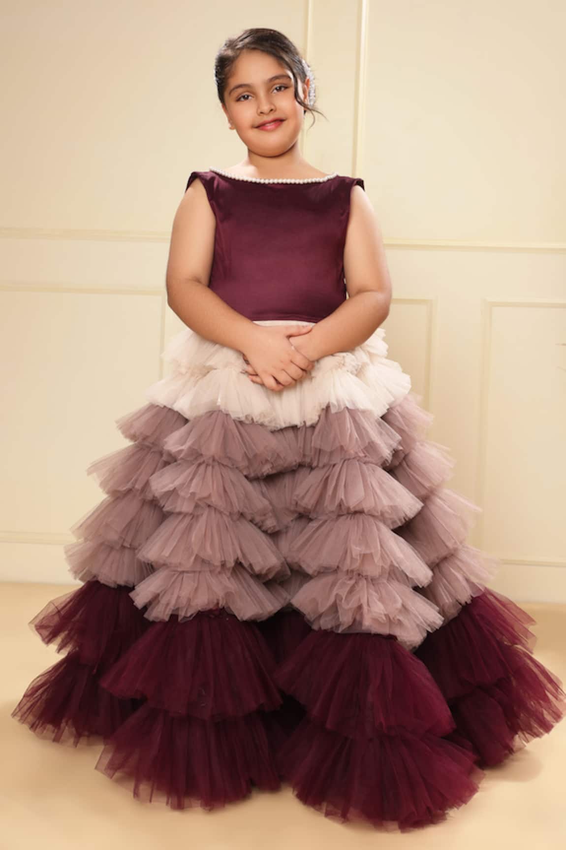 Kids Grand Pink Orange Birthday Ruffle Gown PG277 – Prince N Princess