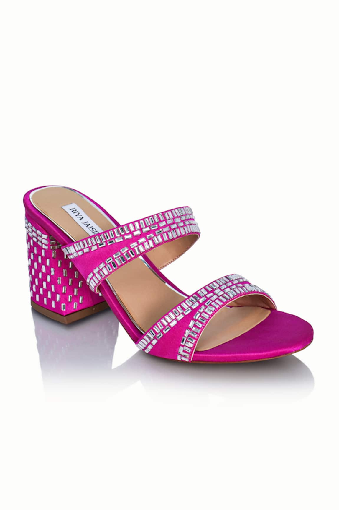 Riya Jaisinghani Neisha Crystal Embellished Satin Block Heels