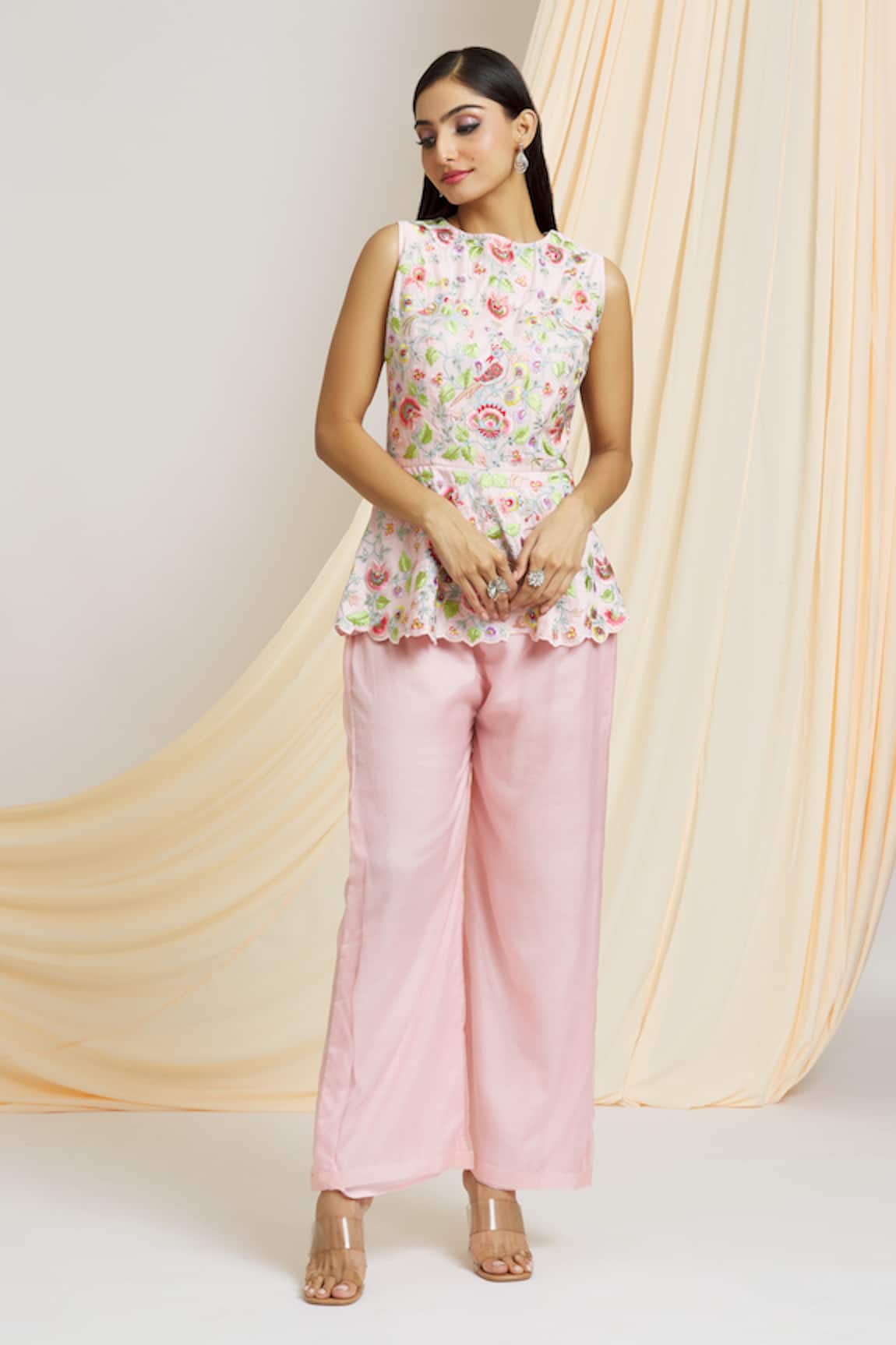 28 Threads Floral Embroidered Top With Pant