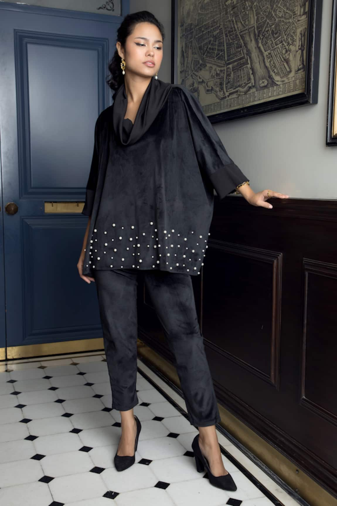 Rhe-Ana Berlin Pearl Embellished Top & Pant Set