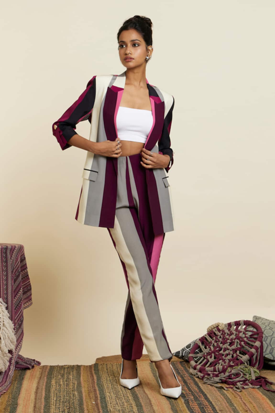 SVA by Sonam & Paras Modi Linear Print Blazer & Pant Set