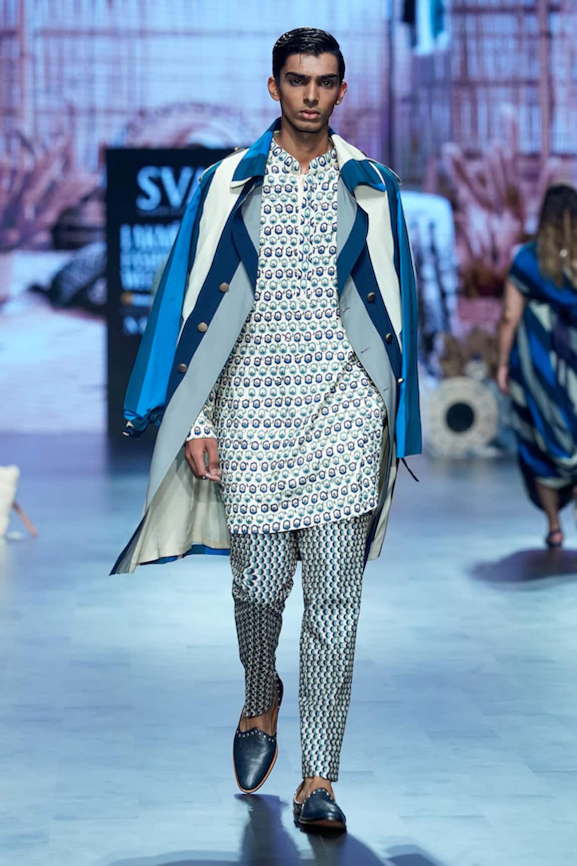 SVA by Sonam & Paras Modi Stripe Pattern Trench Coat Pant Set