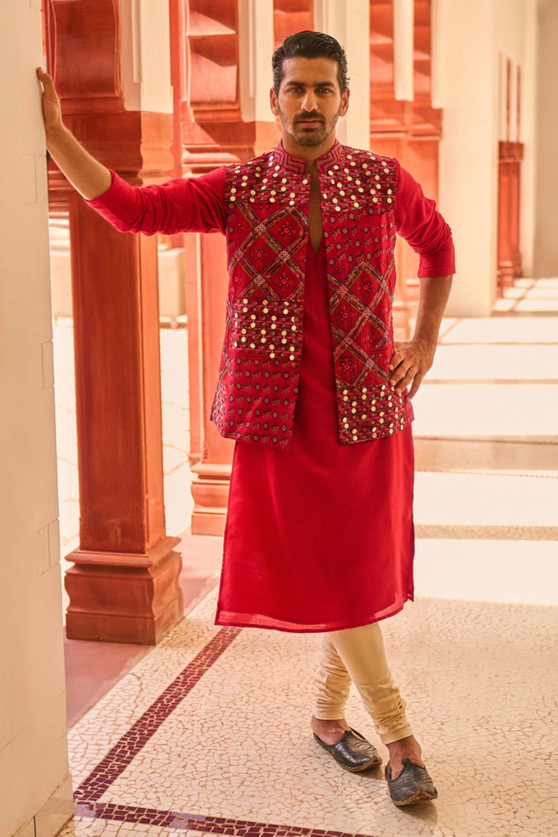 PUNIT BALANA Thread & Coin Embroidered Bundi Kurta Set
