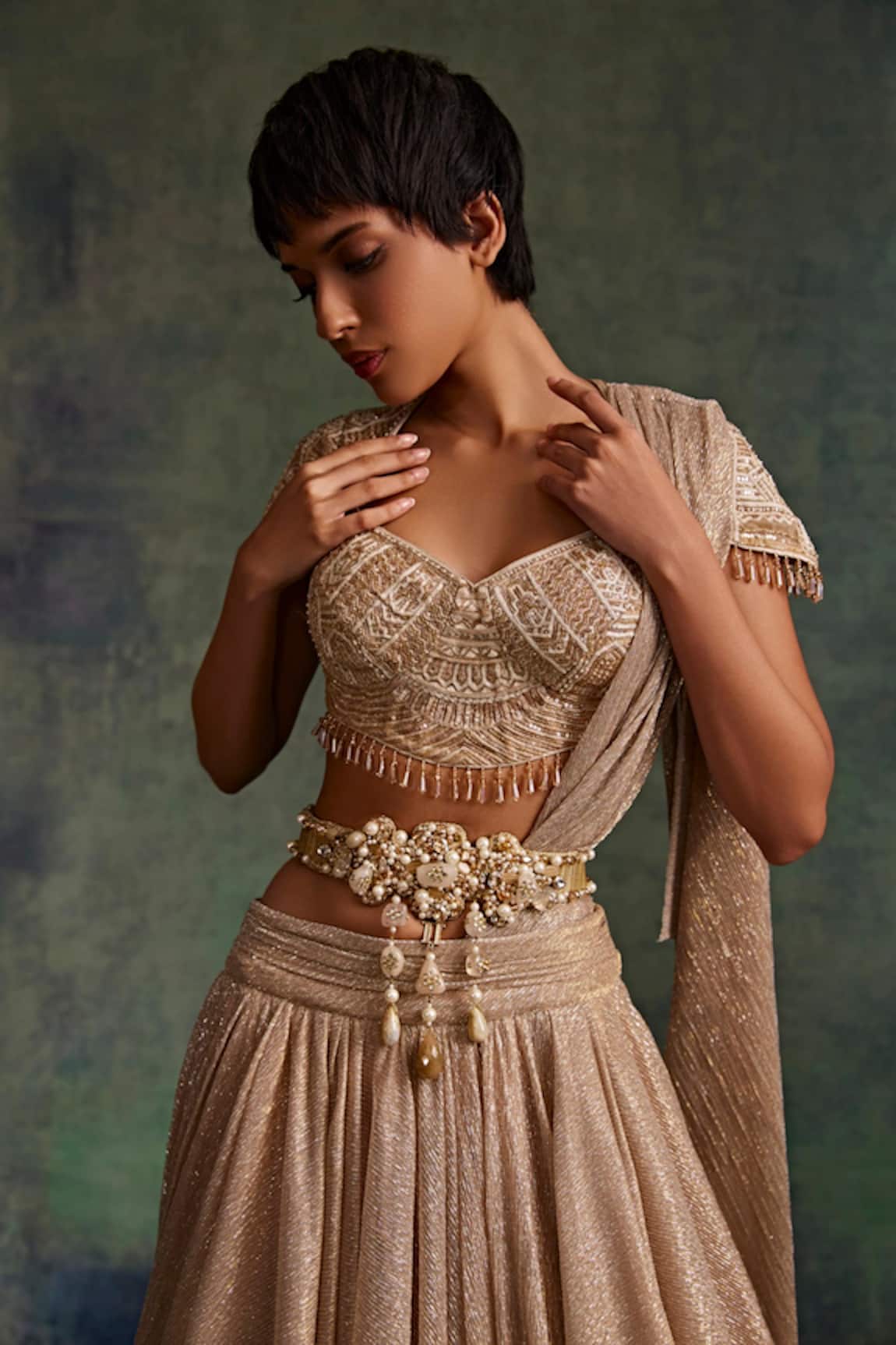 Tarun Tahiliani Beads & Pearl Embellished Belt 
