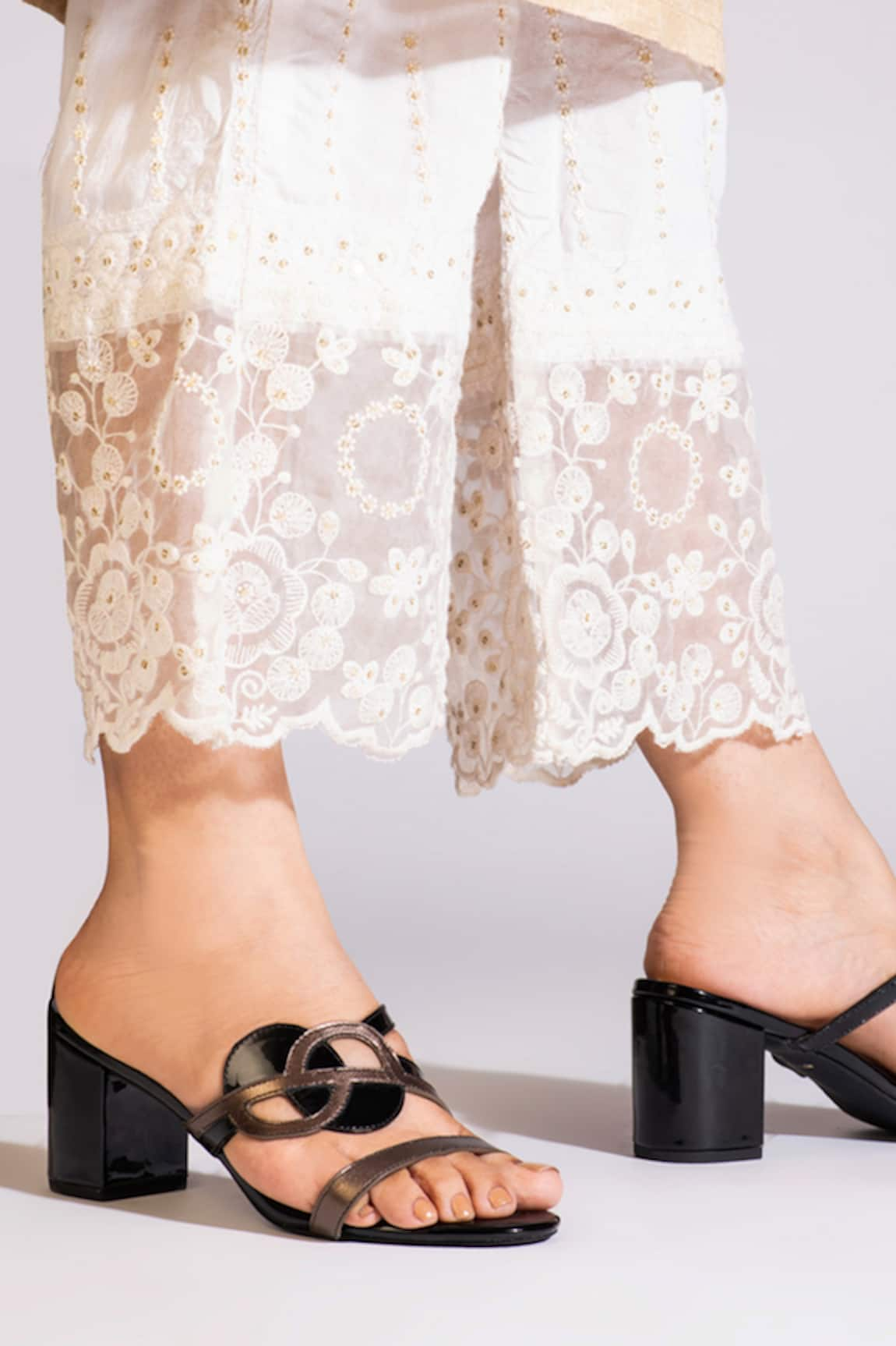 OCEEDEE Monir Cutwork Strap Block Heels