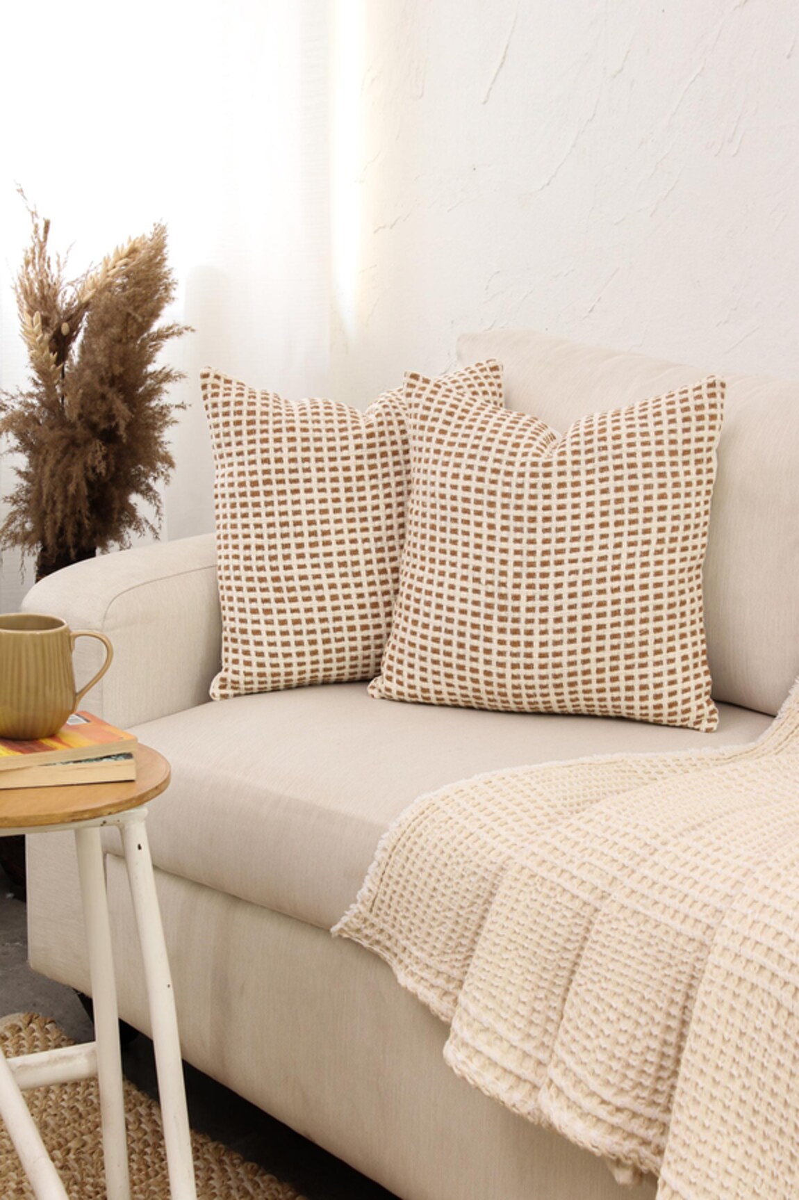 House This Girnar Cotton Checkered Woven Cushion Covers - Set of 2