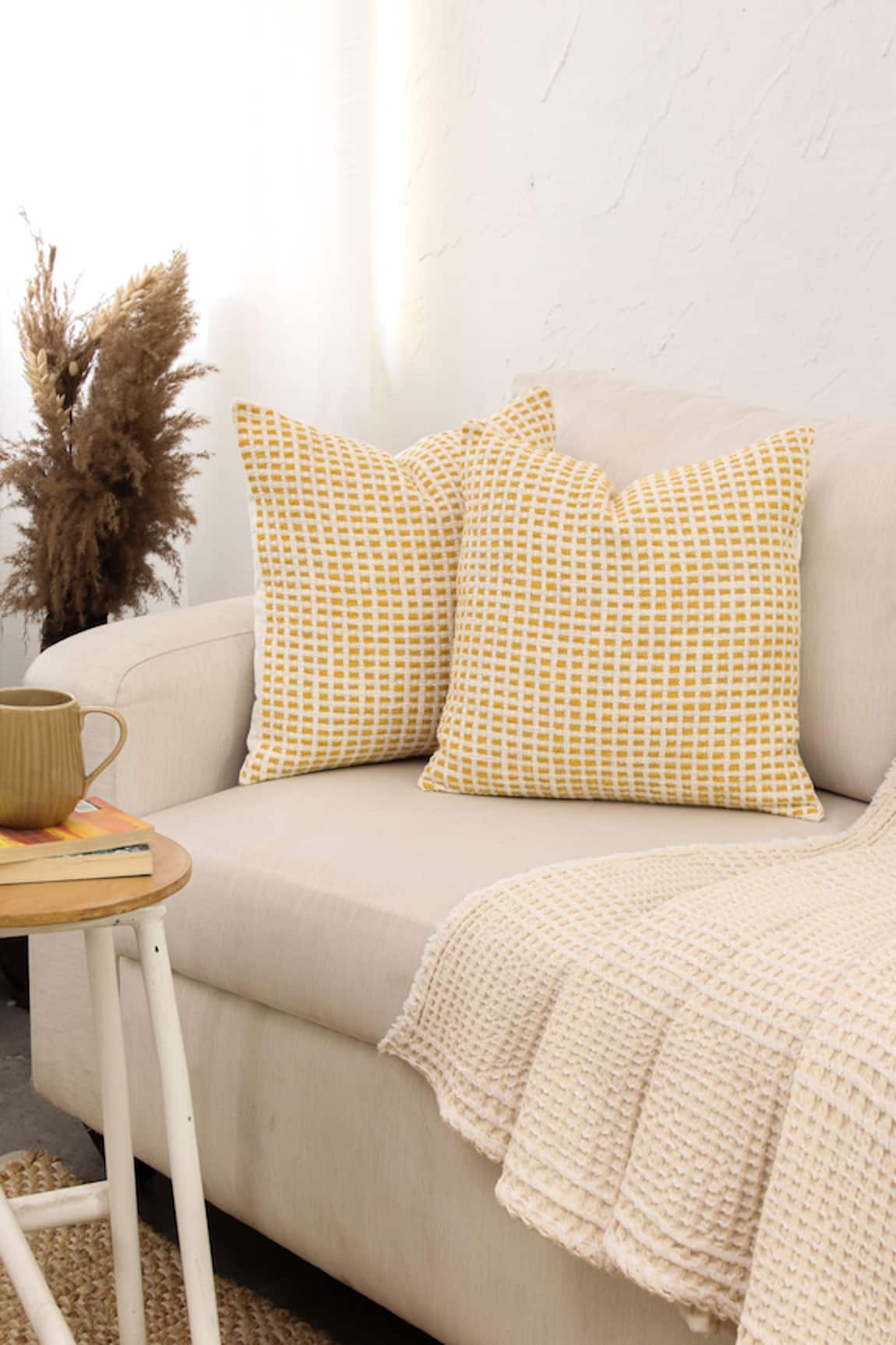 House This Girnar Cotton Checkered Pattern Cushion Covers - Set of 2