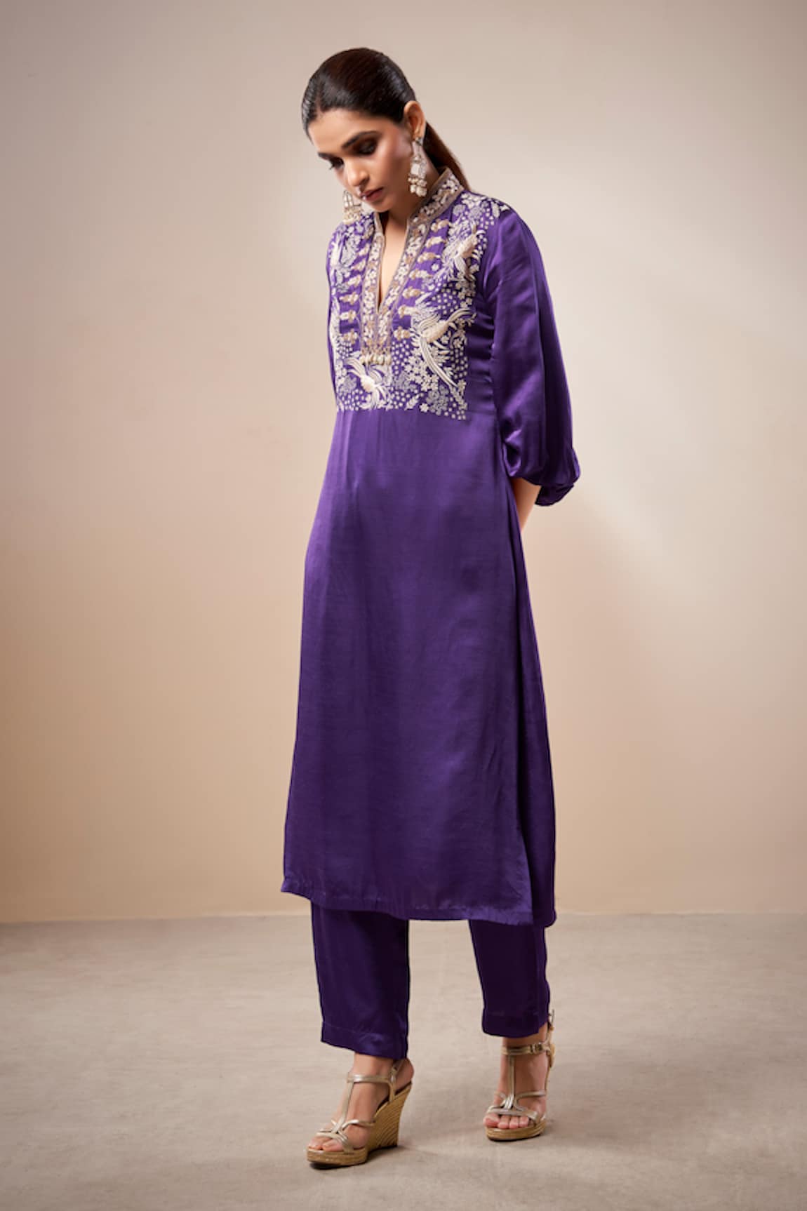 Aditi Somani Cotton Satin Embroidered Kurta & Pant Set