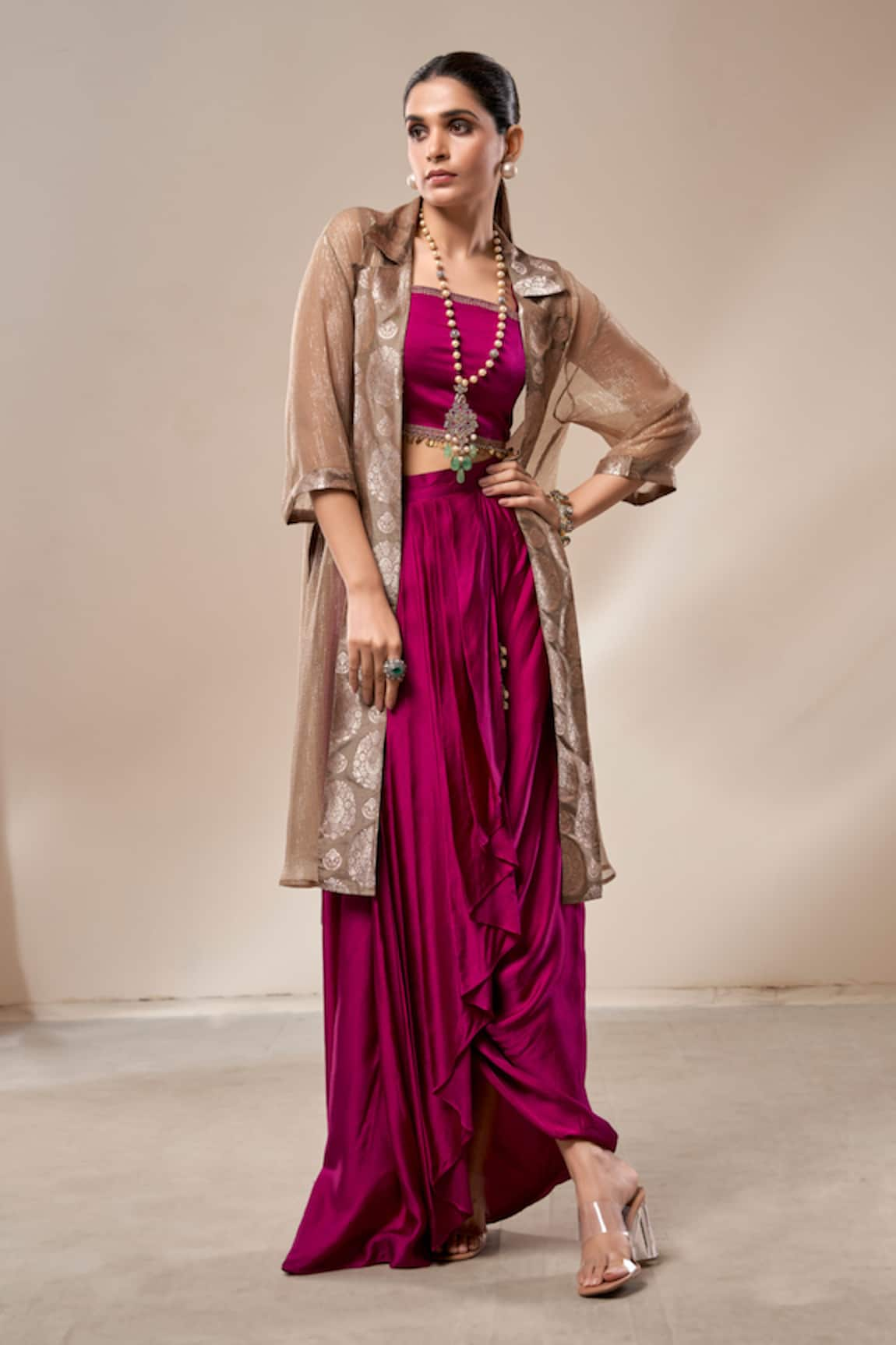 Aditi Somani Pleated Dhoti Skirt Set With Jacket