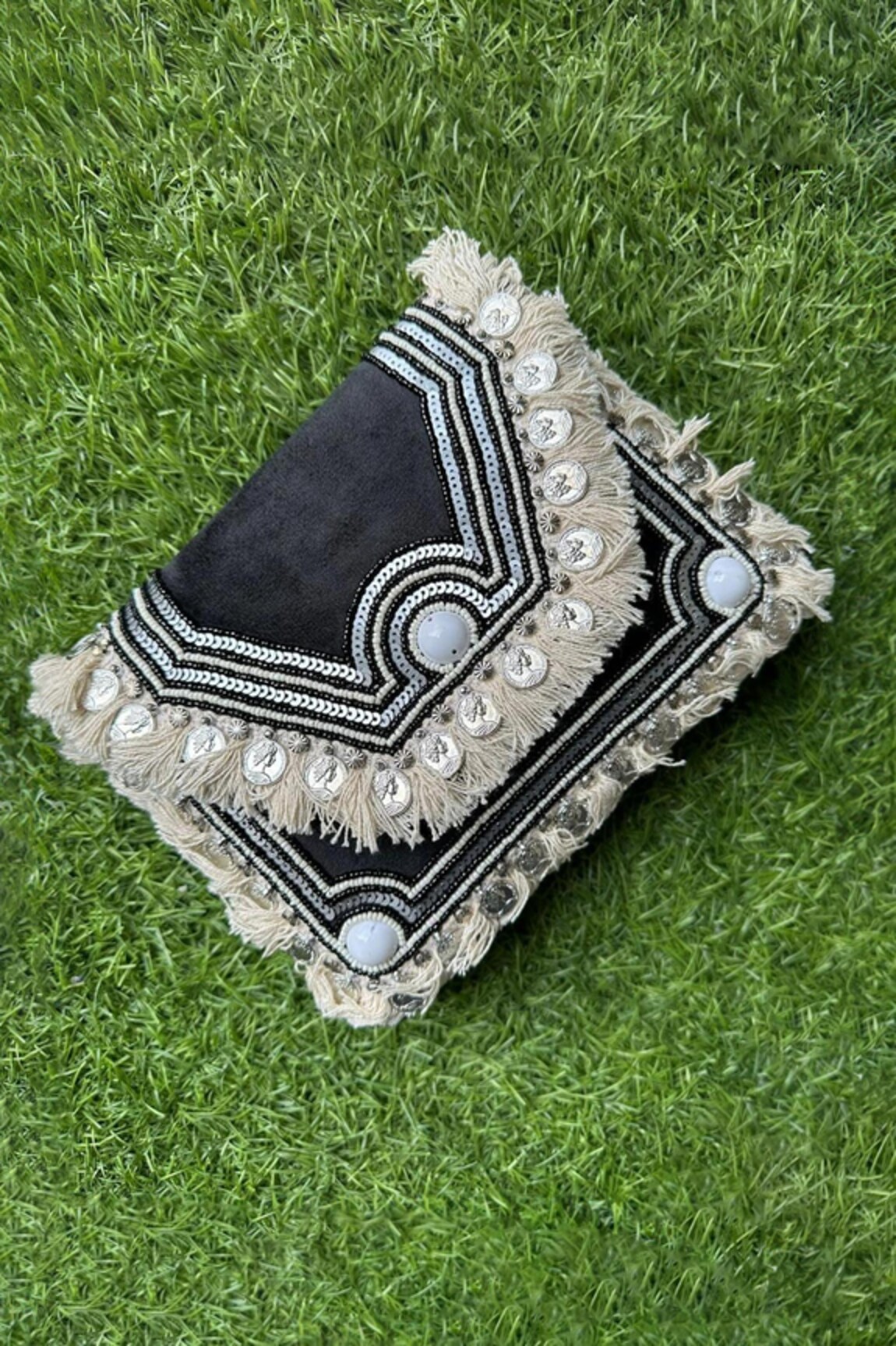 Stitched soles Boho Love Sequin Embellished Clutch