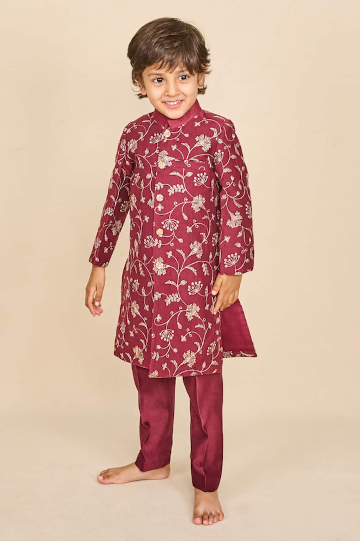 All Boy Couture Zari Embroidered Silk Achkan Set