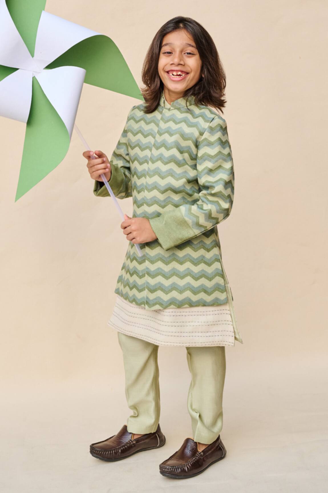 All Boy Couture Chevron Print Silk Achkan Pyjama Set 