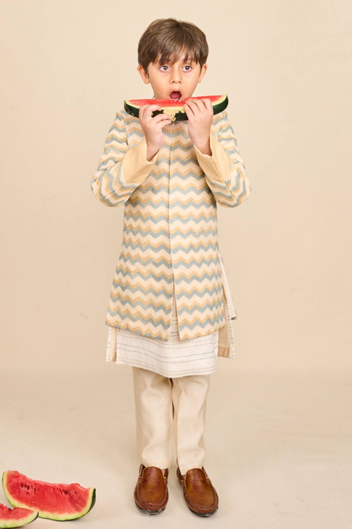 All Boy Couture Chevron Pattern Silk Achkan Pyjama Set