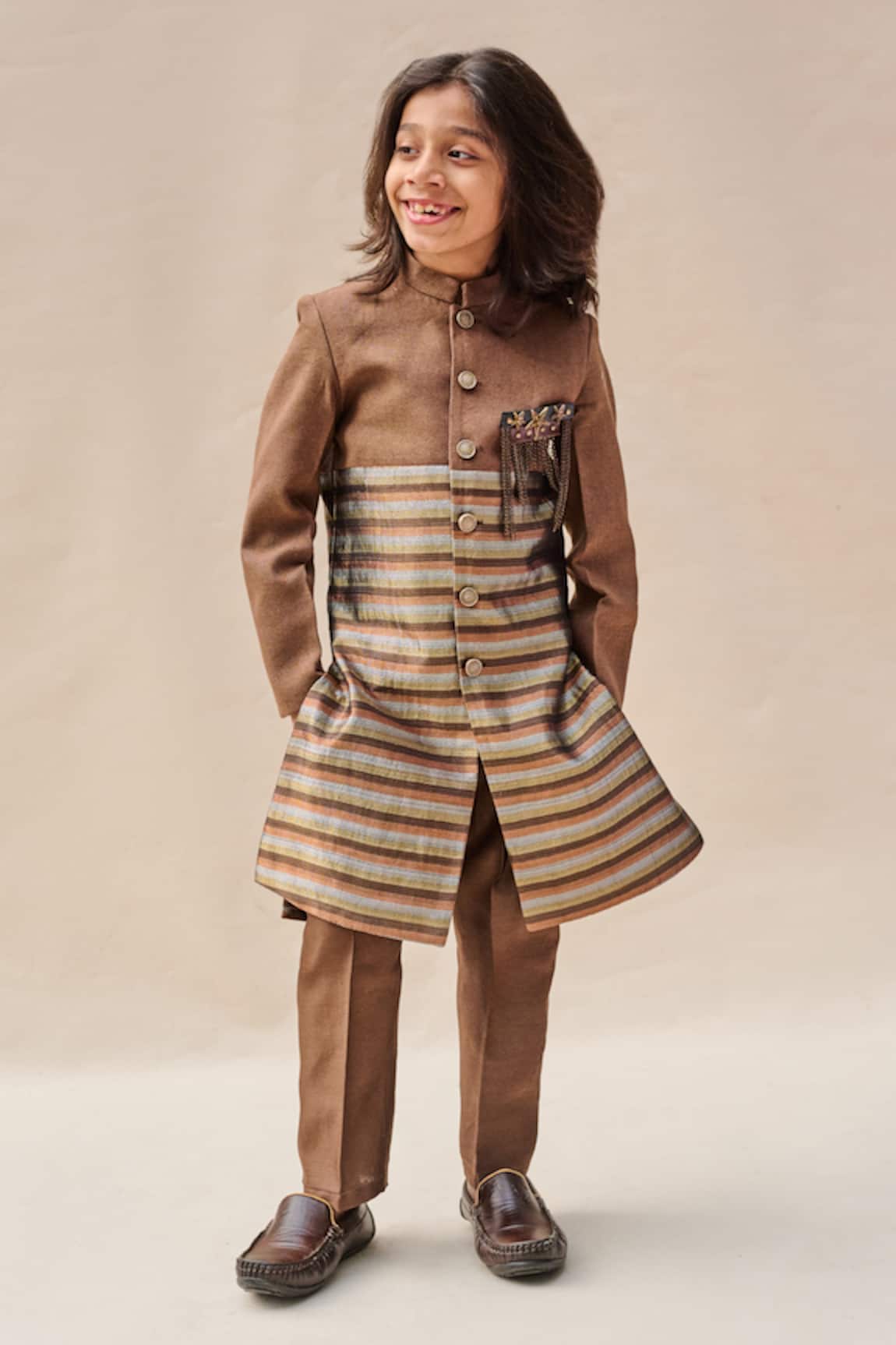 All Boy Couture Silk Stripe Woven Achkan Set