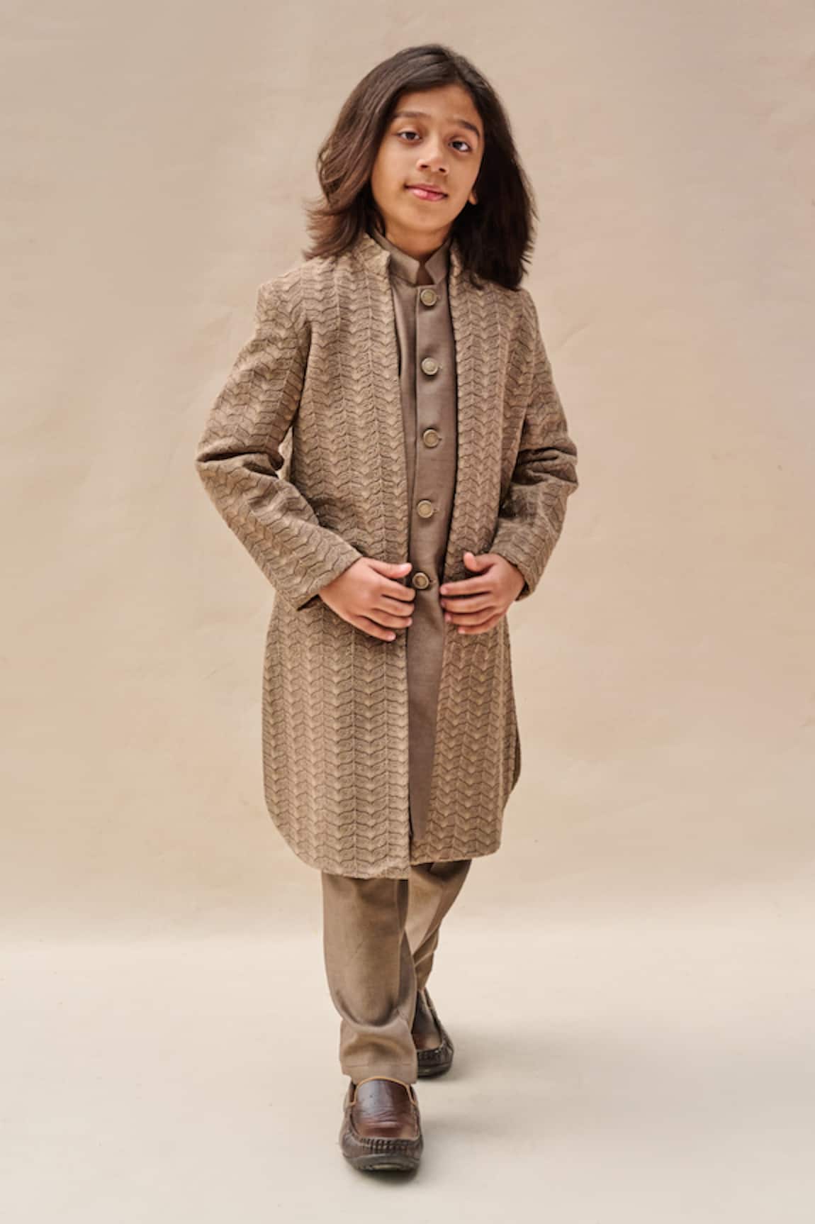 All Boy Couture Silk Thread Embroidered Achkan & Kurta Set