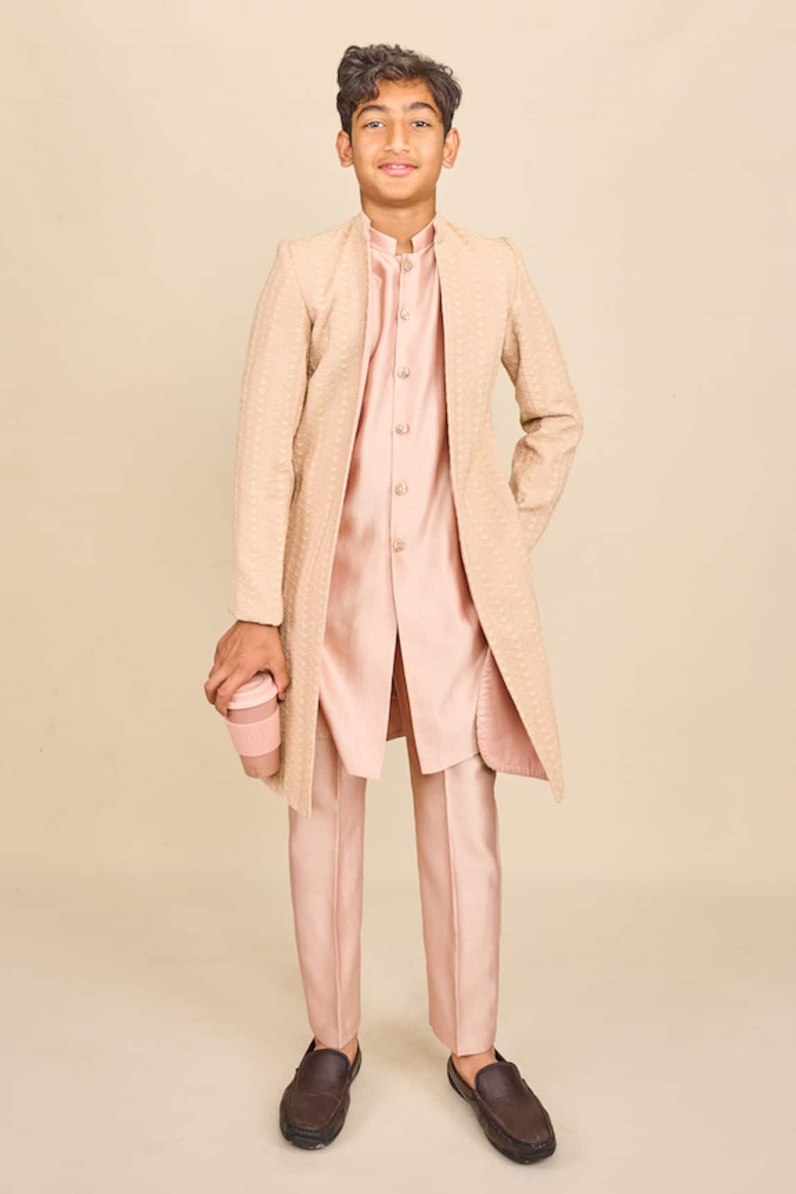 All Boy Couture Silk Zari Embroidered Achkan & Kurta Set