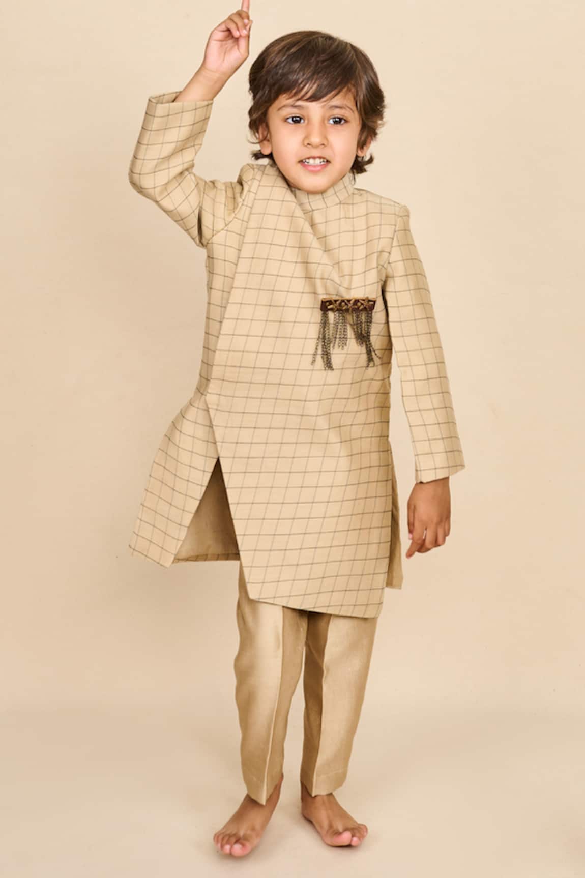 All Boy Couture Checkered Handwoven Pattern Achkan Set