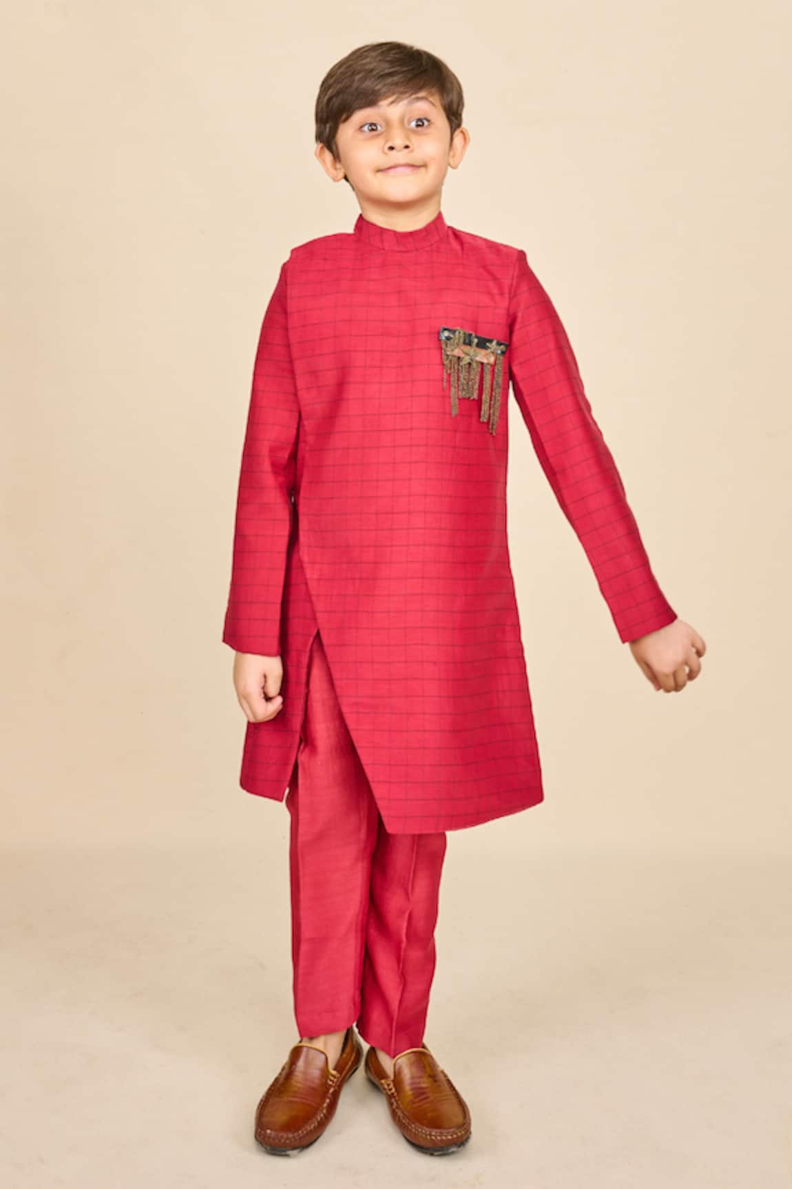 All Boy Couture Handwoven Checkered Pattern Achkan Set