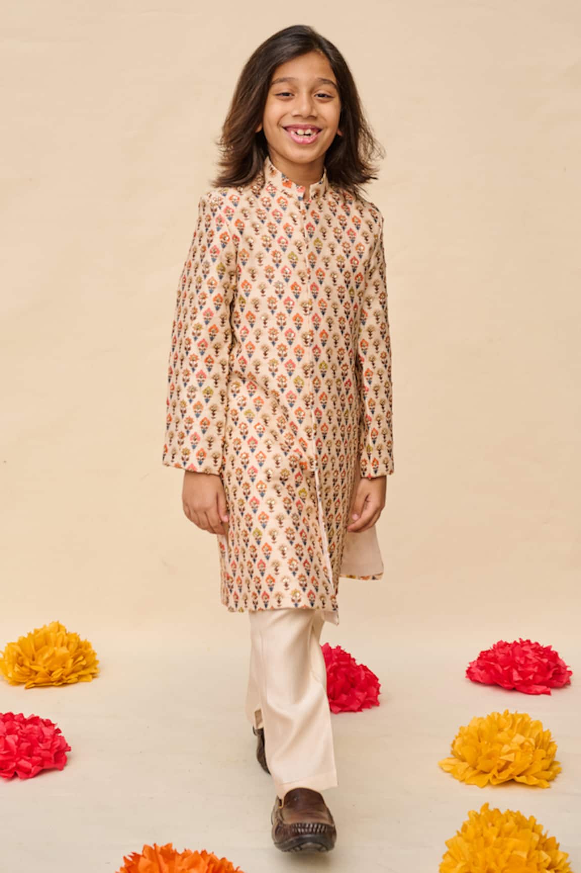 All Boy Couture Jaipuri Floral Print Achkan Set
