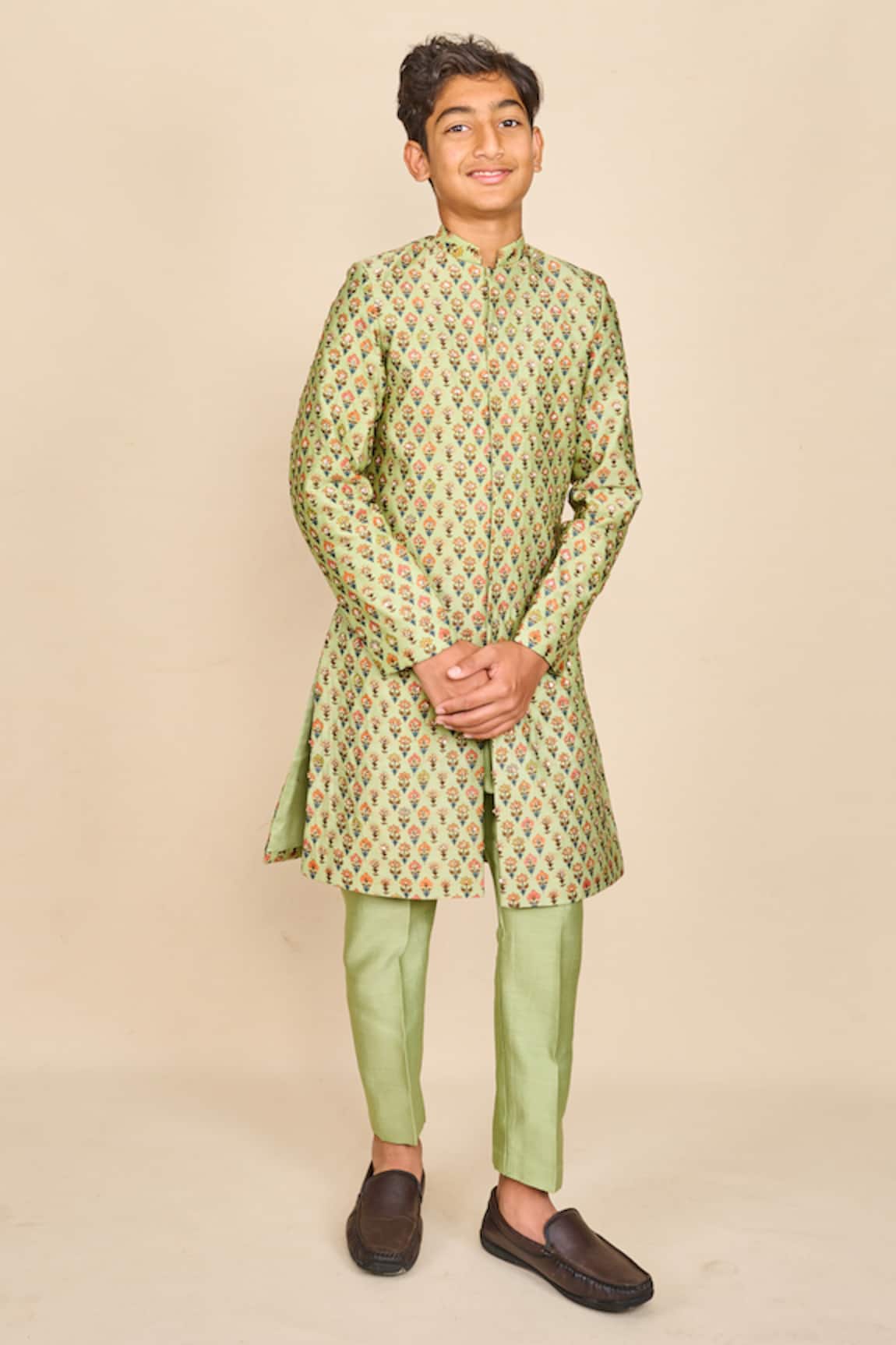 All Boy Couture Jaipuri Botanic Print Achkan Set