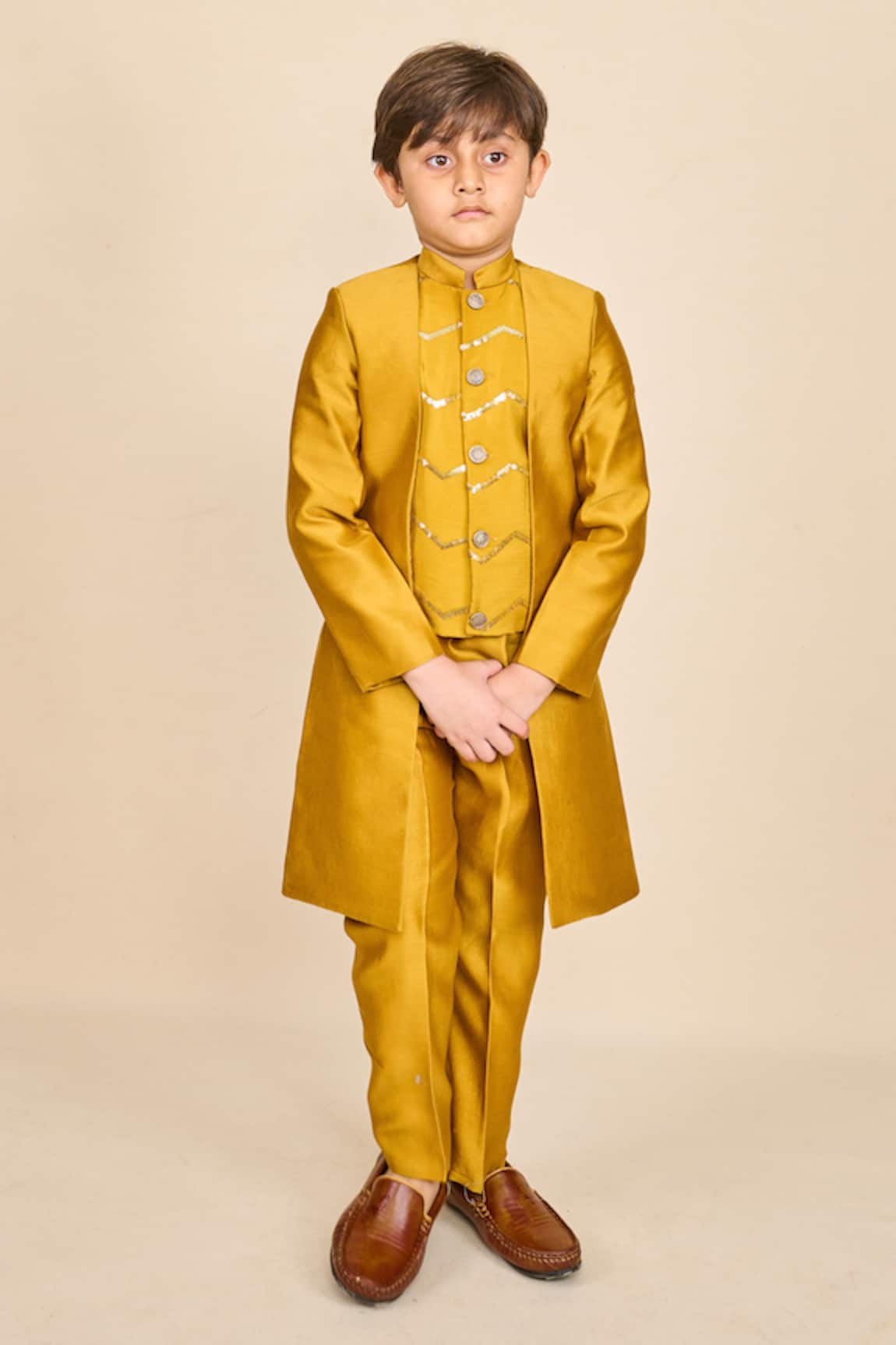 All Boy Couture Sequin Embroidered High-Low Achkan Set