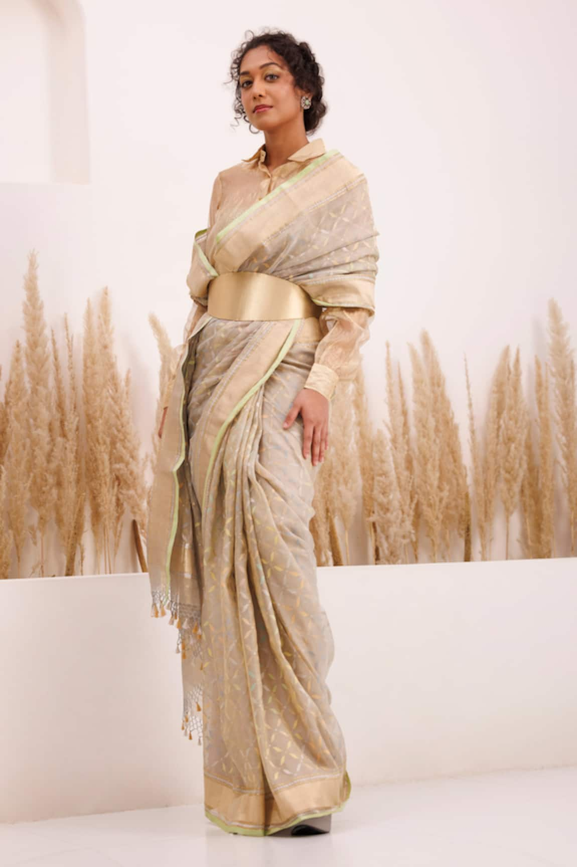 Chhaya Mehrotra Chandra Kadala Jamdani Saree With Shirt Blouse