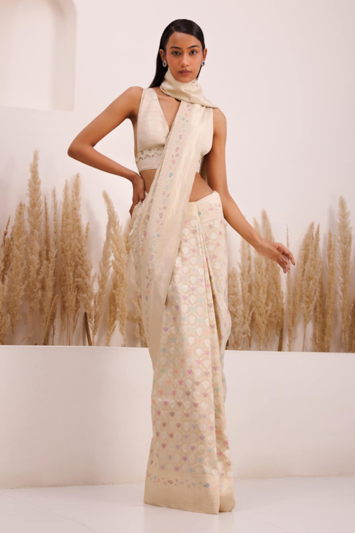 Chhaya Mehrotra Falguni Handwoven Meena Saree With Blouse