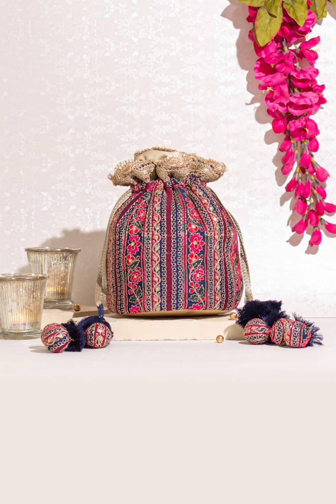 AMYRA Zuri Floral Thread Embroidered Potli Bag