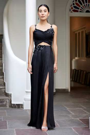 Parshya Overlap Pleated Embellished Gown 