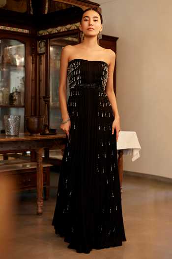 Parshya Tassel Embroidered Pleated Gown 