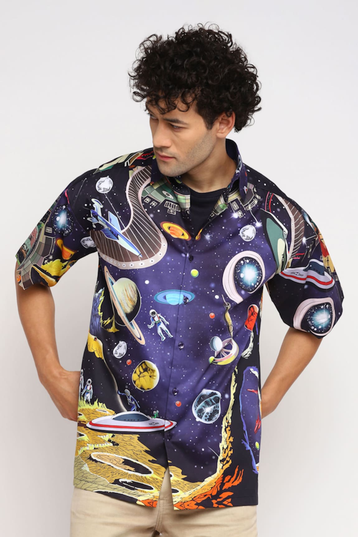 LoudLess Space Print Cotton Shirt