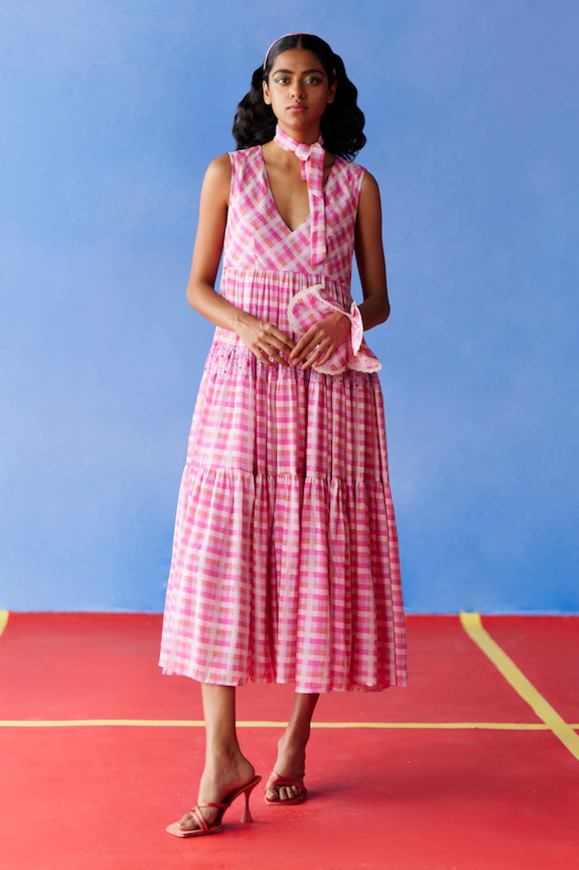 Uri by Mrunalini Rao Cinammon Gingham Checkered Midi Dress