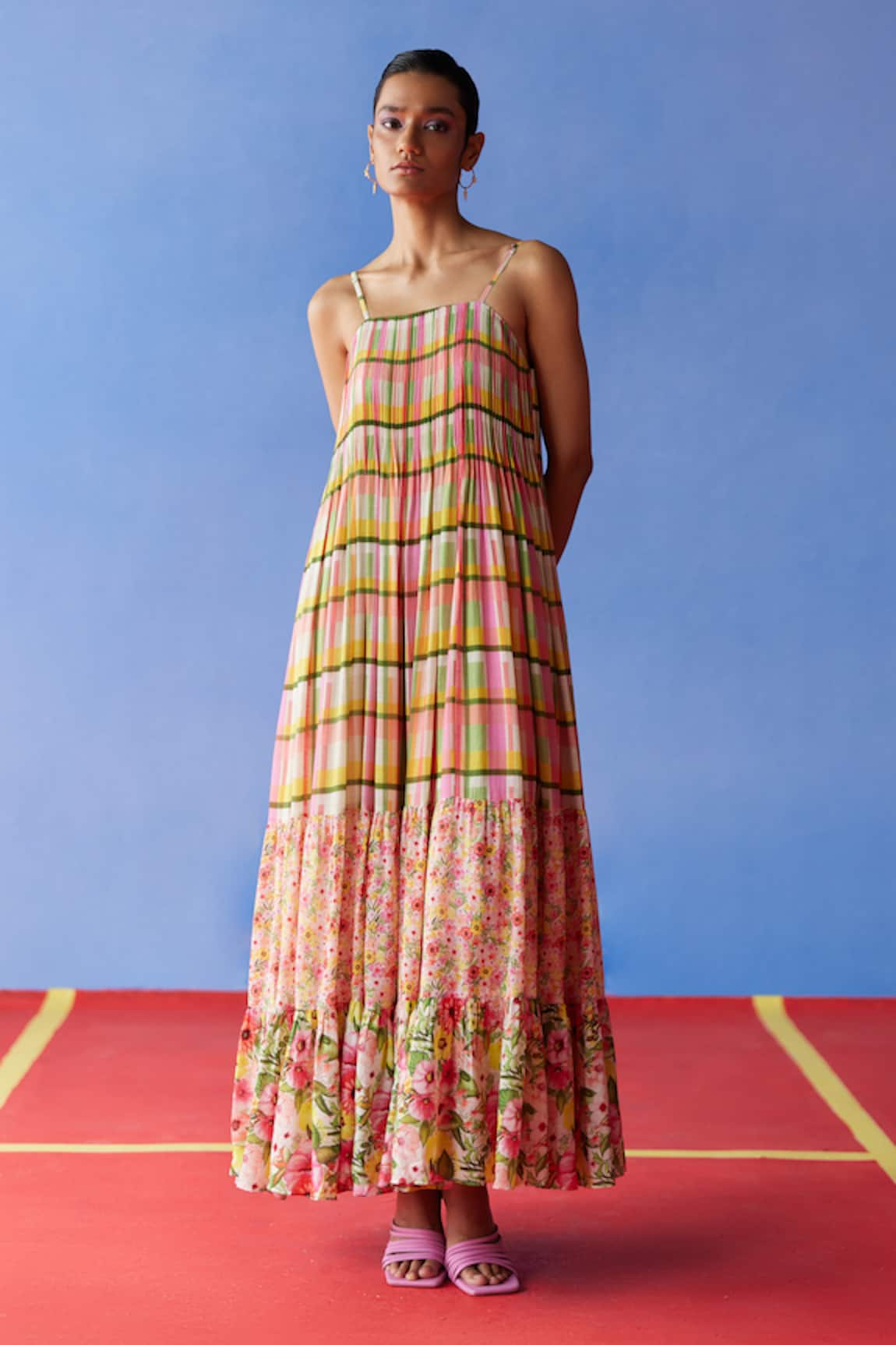 Uri by Mrunalini Rao Earl Madras Checkered Strappy Maxi Dress