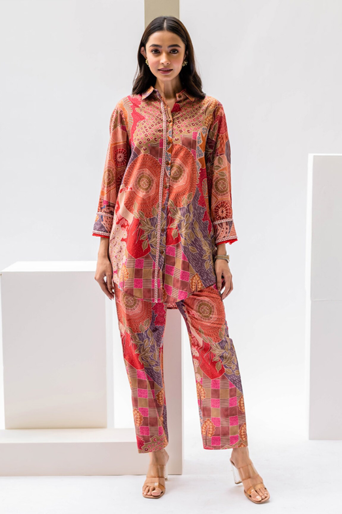 House of Dreams Geometric Floral Print Shirt With Pant