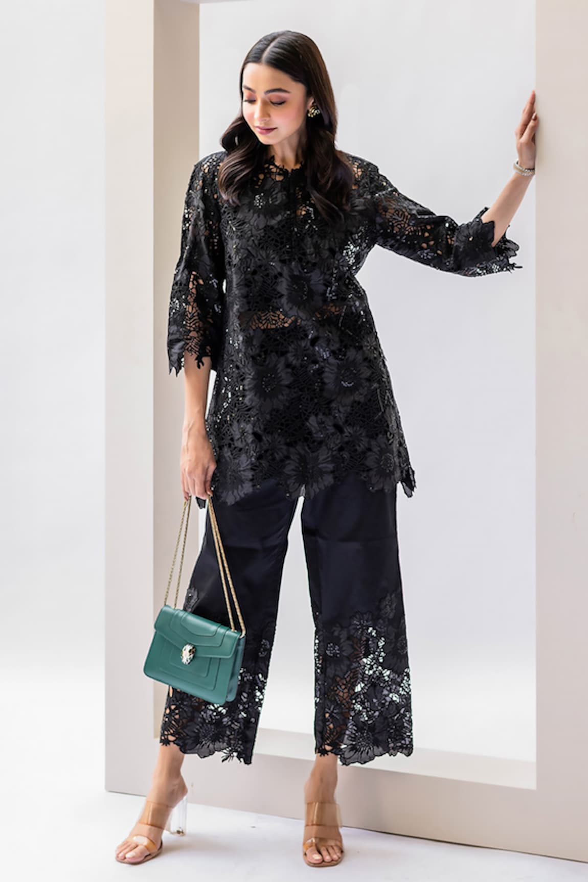 House of Dreams Bloom Jaal Lace Tunic Pant Set