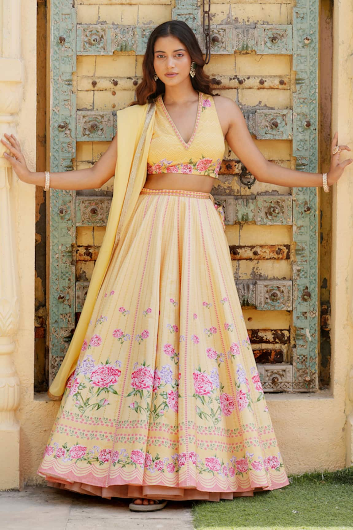 House Of TA-YA Floral Stripe Print Lehenga Set